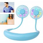 Wholesale Hand Free Mini USB Fan Rechargeable Portable Headphone Design Wearable Neckband Fan, 3 Level Air Flow, 7 LED Lights, 360 Degree Free Rotation (Blue)